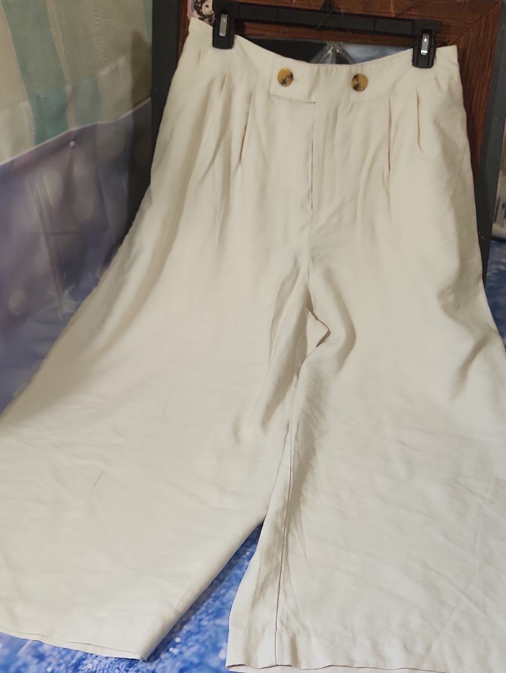Who What Wear Cream Wide-Leg High-Rise Trousers